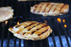 Grilled chicken breasts with char marks