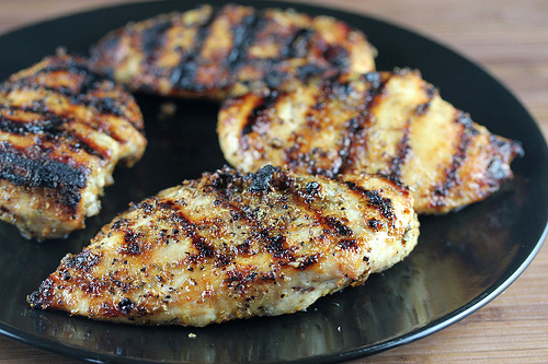 Charred Montreal seasoned chicken breasts