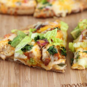 Close up of baja chicken pizza slice