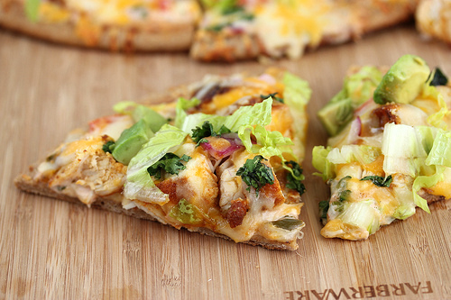 Close up of baja chicken pizza slice