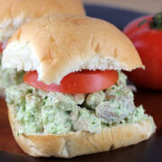 Chicken salad sliders served on rolls