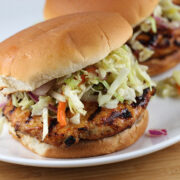 Bbq chicken burger topped with slaw