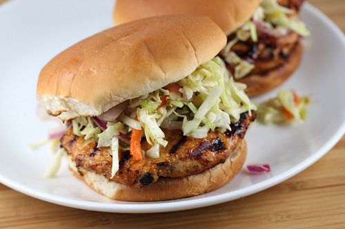 Bbq chicken burger topped with slaw
