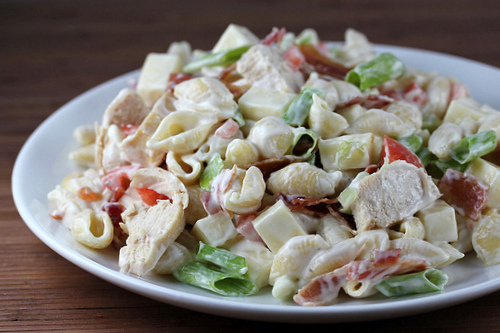 Chicken bacon ranch pasta served on plate