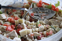 Chicken bacon ranch pasta mixed in bowl