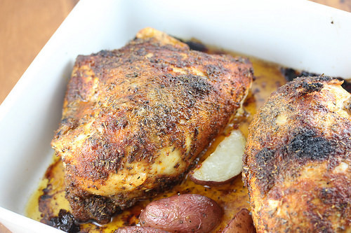 Oven roasted chicken breast with seasoned potatoes