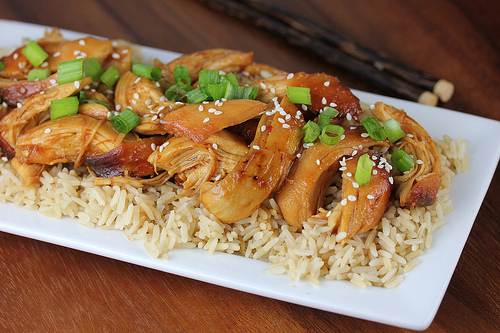 Asian chicken with sesame seeds and green onions