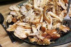 Shredded chicken on plate