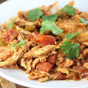 Close-up of Mexican shredded chicken with cilantro
