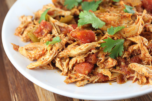 Slow cooker Mexican shredded chicken with tomatoes