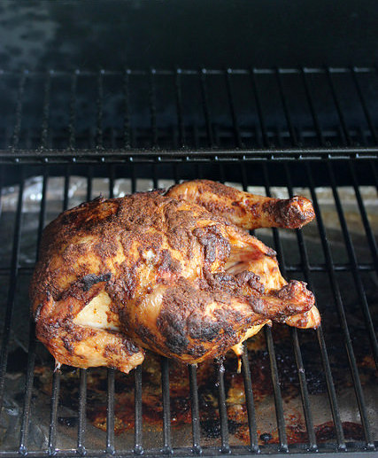 Smoker grill with chickens inside