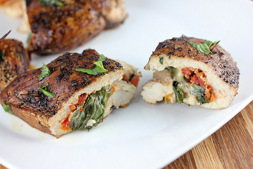 Stuffed chicken breast filled with spinach and cheese