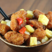 Sweet fire chicken with pineapple in bowl