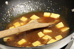 Sweet and spicy sauce with butter in skillet