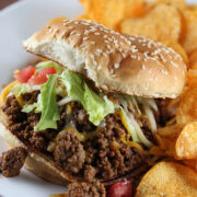 Taco sloppy joe sandwich with chips