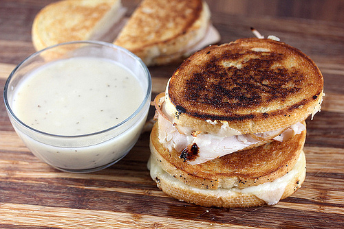 Turkey grilled cheese sandwich with gravy