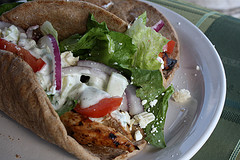Close up of chicken gyro filling