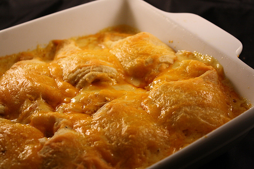 Cheesy crescent roll casserole close up