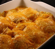 Golden crescent roll casserole fresh from oven