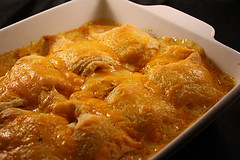 Golden crescent roll casserole fresh from oven