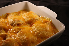 Baked crescent roll casserole with melted cheese
