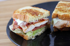 Toasted BBQ chicken sandwich halves