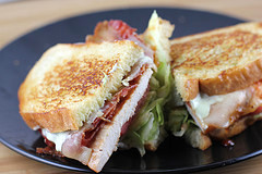 BBQ chicken sandwich with bacon