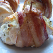 Bacon wrapped chicken with toothpicks