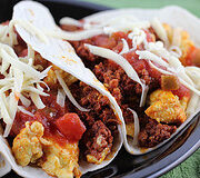 Breakfast tacos with eggs and beef