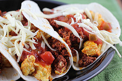Breakfast tacos with eggs and beef