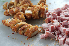 Breaded chicken and diced ham