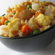 Chicken fried rice with egg and peas