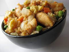 Chicken fried rice in serving bowl