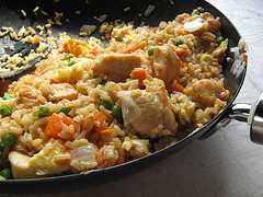 Chicken fried rice in skillet