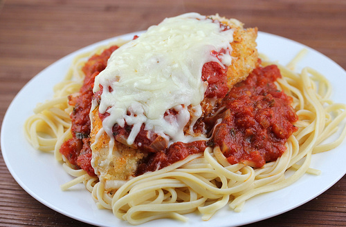 Breaded chicken with marinara and melted cheese