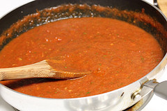 Marinara sauce cooking in pan