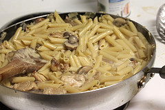 Chicken marsala pasta in skillet