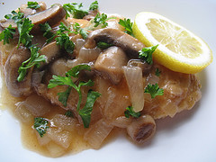 Chicken piccata with mushrooms and lemon