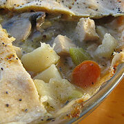 Chicken pot pie slice showing filling