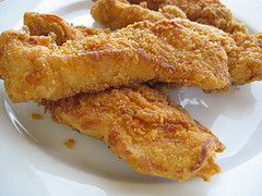 Crispy chicken tenders ready to serve