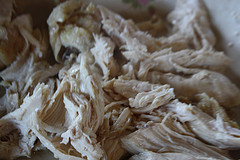 Shredded cooked chicken for enchiladas