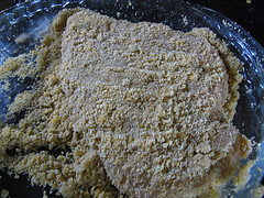 Chicken coated in breadcrumb mixture