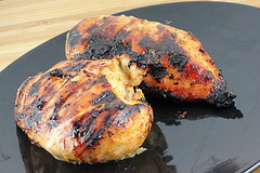 Honey mustard glazed chicken in black plate