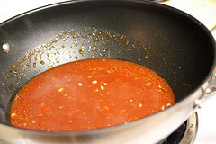 Sweet spicy hunan sauce in pan