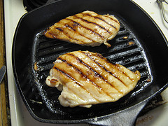 Grilled chicken breasts on grill pan