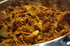 Mexican shredded chicken cooking in skillet