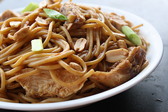 Chicken peanut noodles with green onions