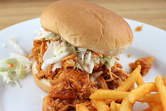 Pulled chicken sandwich with coleslaw