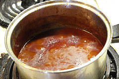 BBQ sauce simmering in pot