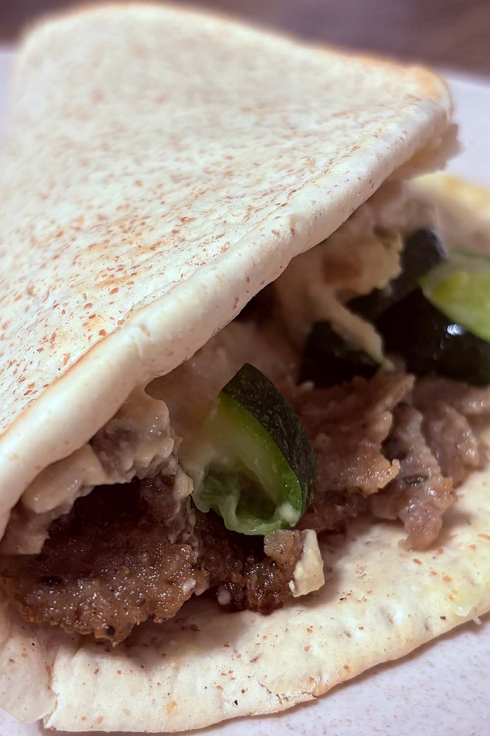 Pita with gyro meat and zucchini 